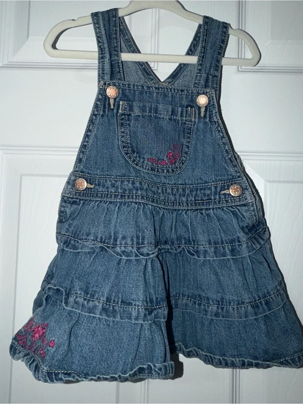 Vintage OshKosh B’gosh Denim Floral Overall Dress Size 24 Months